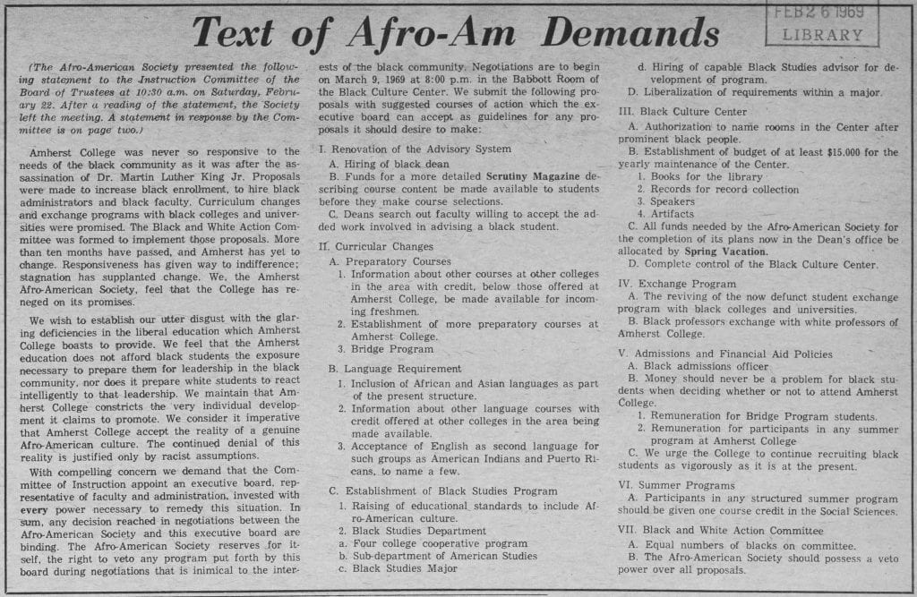 "Text of Afro-Am Demands"