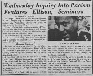 "Wednesday Inquiry Into Racism Features Ellison, Seminars"